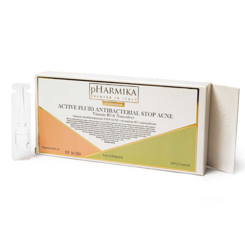 Ампули антибактеріальні STOP ACNE з вітаміном В3 і наносріблом, 10х2,5мл